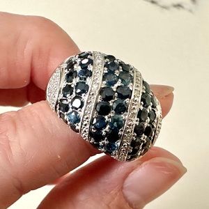 BRAND NEW Sapphire Diamond Sterling Silver Dome Ring, Sz 8.25